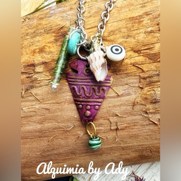 Purple and Green Charm Necklace - Picture 1 of 2